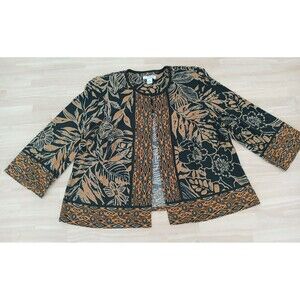 Dressbarn Women's Open Front Cardigan Top Floral 3/4 Sleeve Modest Office 14W